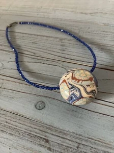 Blue Glass Beaded 15” necklace women Nice Preowned - Picture 1 of 6