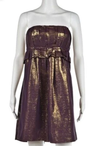 Vera Wang Dress Size 4 Purple Gold Metallic Sheath Above Knee Strapless Party - Picture 1 of 5