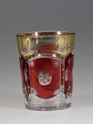 EAPG  Tarentum #1900 Frosted Crystal  Glass Tumbler Ruby Stain & Gilt #1 c.1890 - Image 1 of 4