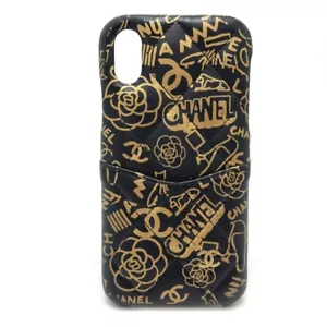 CHANEL Camellia Matelasse iPhone X & XS Case Calfskin Leather Black x Gold - Picture 1 of 12