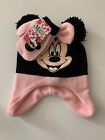 Disney Minnie Mouse Hat  Mitten Set Size 2T - 4T Black Light Pink Pom