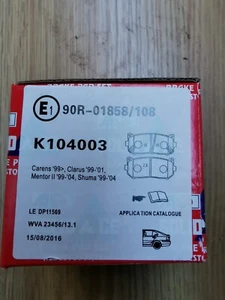 Kia Carens 1999 rear brake pads New Fits Clarus 99-01, MentorII and Shuma 99-04 - Picture 1 of 2