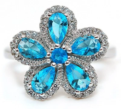 1CT Blue Topaz & White Topaz 925 Sterling Silver Ring Jewelry Sz 7 MM5-7 - Image 1 of 3