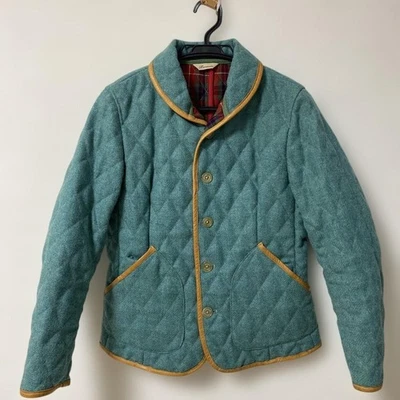 Jaqueta masculina Baracuta de lã acolchoada de couro P-M, verde/camelo, excelente - Imagem 1 de 4