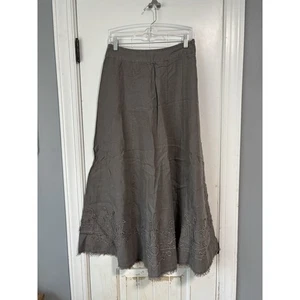 Soft Surroundings Size M Bodrum Beach Linen Midi Gray Skirt A-line Embroidered - Picture 1 of 3
