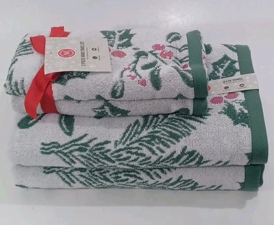 Juego de toallas de baño Martha Stewart 4 piezas toallas de baño y mano acebo y bayas, nuevo  Foto 1 de 2