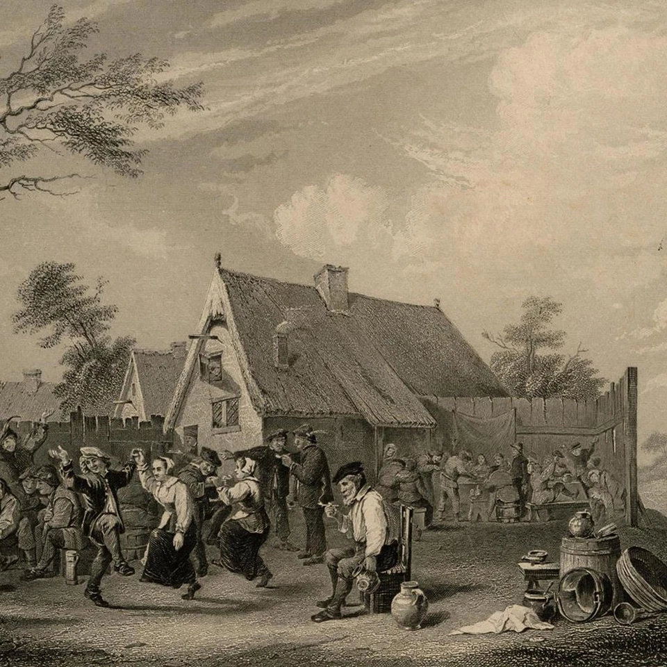 Alexander Carse nach David Terniers Dorffest Genreszene Orig Stahlstich um 1800 - Bild 1 von 3