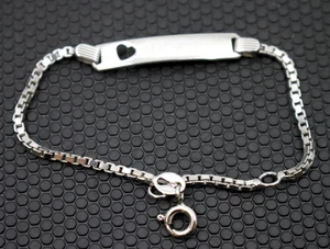 Brazalete de cadena de caja de identificación de plata de ley ajustable de 5,5 a 6,25 pulgadas para niñas - Imagen 1 de 6