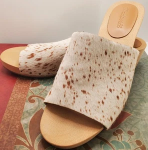 Madewell The Evelyn Open Toe Slide Clog in Spotted Calf Hair Womens 8.5 Cream - Picture 1 of 13