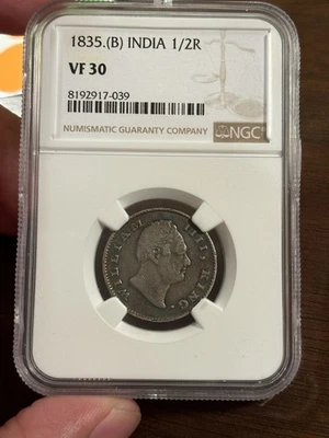 1835 B East India Company 1/2 Rupee. KM #449.1. NGC VF 30 - Image 1 of 2