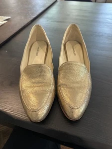 SARAH FLINT ROSIE METALLIC GOLD CRACKLE HEELED LOAFER SIZE 42 Low Heel Block - Picture 1 of 7