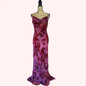 Vintage 90s Y2K Monsoon Long Bias Cut Fuchsia Devore Dress UK 12 (US 8) - Picture 1 of 13