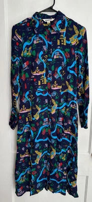 Boden Size UK 8 US 4 Kate Midi Navy London Town Print Button Up Dress NO BELT - Image 1 of 4