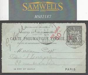 France Cover 1903 Paris PNEUMATIC POST *Taxe Reduite* Stationery CLOCKS MS2187 - Picture 1 of 2