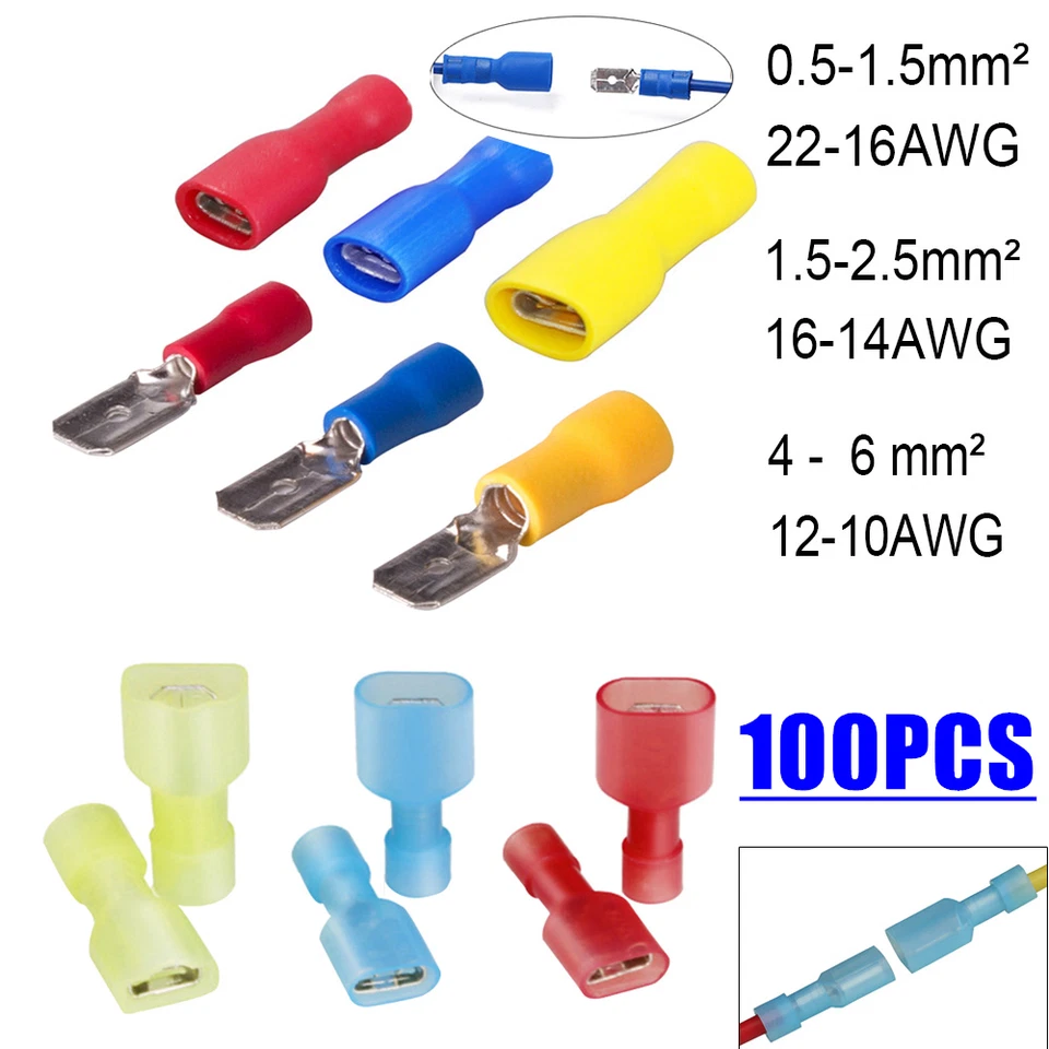 100PCS Insulated Electrical Wire Cable Terminal Crimp Connector Male Female Kit - Image 1 of 4