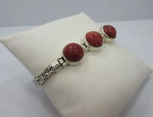 Sterling Silver Round Inlaid enamel link double chain Bracelet 925 7.5" - Picture 1 of 9