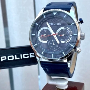 Reloj POLICE genuino para hombre esfera AZUL día y fecha correa de cuero azul PVP £250 (PO25 - Imagen 1 de 8