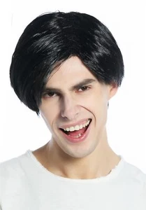 Perücke Fasching Karneval Herren Männer Scheitel Schwarz Glatt Emo Kurz CW-001 - Bild 1 von 6