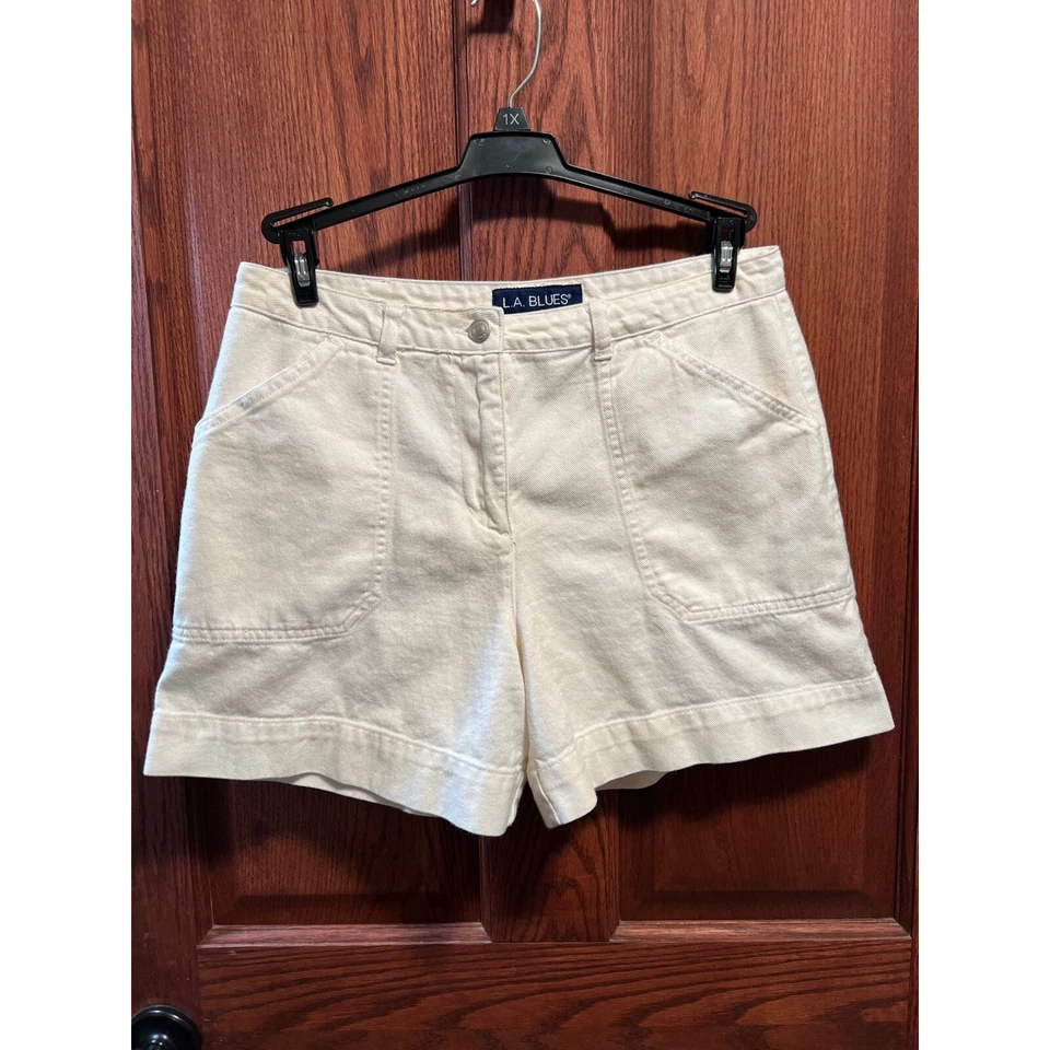 VTG 90s L.A. Blues Denim Shorts High Waist Casual Ivory Pockets Womens Size 12 - Image 1 of 4