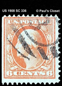 US 1909 SC 336 WASHINGTON 6¢ RED ORANGE USED NO GUM DUPLEX CANCEL F/VF - Picture 1 of 2