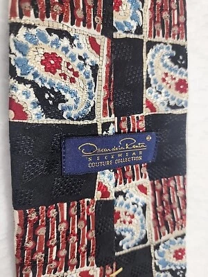 Vintage Oscar De La Renta Neck Tie Couture Hand Sewn Silk Paisley Black USA Made - Image 1 of 4