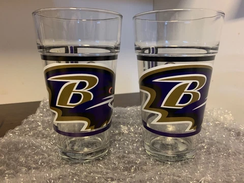 (2) NEW Baltimore Ravens Pint Glasses drinking glass official NFL licensed lamar Cover