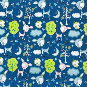Forest Deer Scenic Sewing Nursery Cotton Quilting Fabric - Picture 1 of 4
