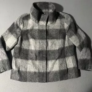 Talbots Grey Buffalo Plaid Wool Alpaca Blend Zip Up Jacket Size 18W - Picture 1 of 9