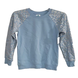 Extremely Me Sweatshirt Girls 10/12 Blue Silver Animal Print Sleeves Crewneck - Picture 1 of 12