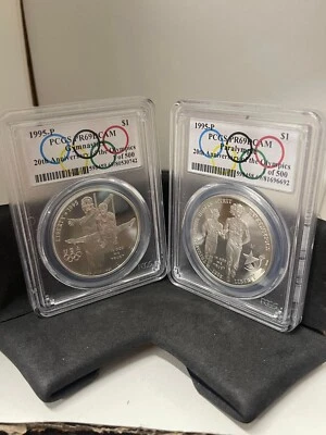LOT OF 2: Paralympics GYMNASTIC PCGS PR69 DCAM 20TH ANNIVERSARY OLYMPIC 95 P $1 - Image 1 of 4