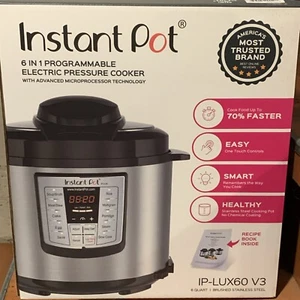 Instant Pot LUX60 V3 6-Quart 6-in-1 Multi-Use Programmable Pressure Cooker NEW - Picture 1 of 3