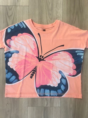 Tea Collection Girls Kids Peachy Pink Butterfly Short Sleeve Top T Shirt Size 5 - Image 1 of 4