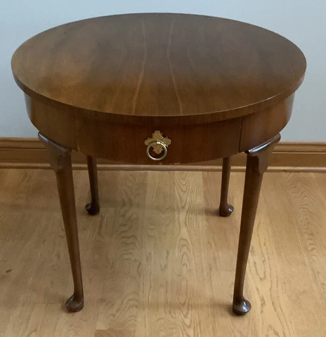 Designer Baker Side Table End Signed Round Queen Ann Legs Cover