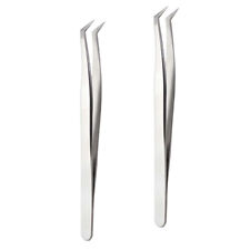  2 Pcs High Precision Tweezer Curved Serrated Tip Stainless Steel