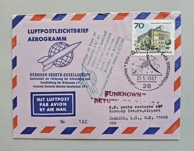 Beleg Raketenpost 1967, Rakete Versuchsreihe 3/67, Hermann-Oberth-Gesellschaft  - Bild 1 von 2
