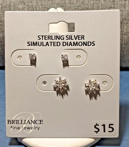 BRILLIANCE 2-Pair Sterling Silver Cubic Zirconia Stud Earring Set - MSRP: $15 - Bild 1 von 10