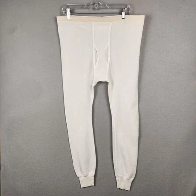 Morgan Mills Long Johns Thermal Pants Mens 2XL White Waffle Knit Made USA Warm - Image 1 of 4