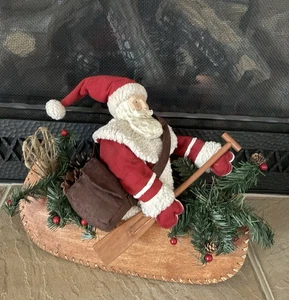 Weihnachtsmann Kanu Ruder Paddel Schneeschuhe Hütte Holz Laterne See Weihnachten - Bild 1 von 10