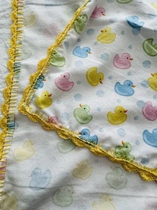 Rubber Duck Receiving Blanket Hand Crochet Edge New Baby Shower Gift Girl Boy - Picture 1 of 11