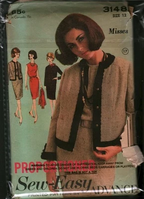3148 Vintage Avanzado Patrón de Costura Misses Años 60 Chaqueta Vestido 12 Fuera de Uso Coser Traje Foto 1 de 2