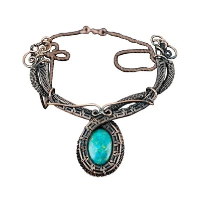 Oferta del Día de las Hijas Cobre Crisocola Piedras Preciosas Esposa Boho Cadena Collar Joyería Foto 1 de 4