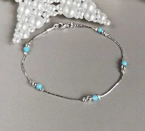 OPAL Silber Armband Feuerblau Opal 925 Sterlingsilber Geburtsstein Made in UK - Bild 1 von 3