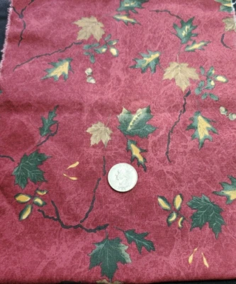1/4 yd Acorns & Oak Leaves Dark Red Background Fabric - Image 1 of 3