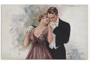 1918 T. Corbella antica cartolina coppia innamorati baciamano moda d'epoca - Imagen 1 de 2