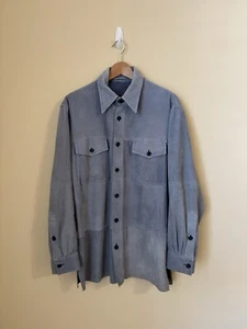Brioni Suede Overshirt Button Up Jacket  Leather Light Blue 52 - Picture 1 of 13