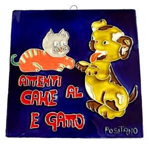 Azulejo decorativo Positano Italia colgante de pared cachorro perro gato pintado a mano italiano - Imagen 1 de 6