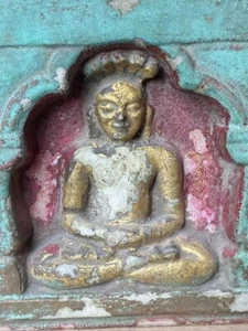 17 Antique Stone Fine Setting Buddha Gold Painted Jharokha Temple Rare Statue - Picture 1 of 11