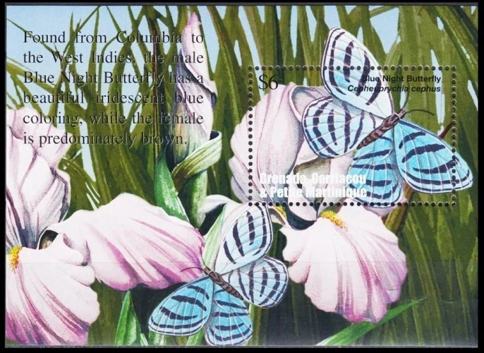 Granada Granadinas 2002 MNH MS, Mariposas Mariposas Noche Azul Insectos Foto 1 de 1