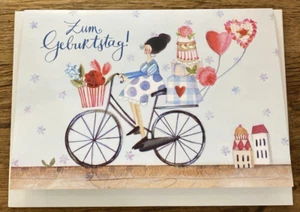 Karte Klappkarte Zum Geburtstag Frau auf Fahrrad Grußkarte mit Umschlag Grätz - Bild 1 von 4