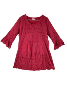 Tea & Cup Girls Red Dress Size L Lace Trim Boho Cotton Pre-Owned - Picture 1 of 5
